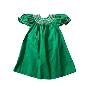 Mom & Me Vibrant Green Smocked Puff-Sleeve Casual Dress for Girls